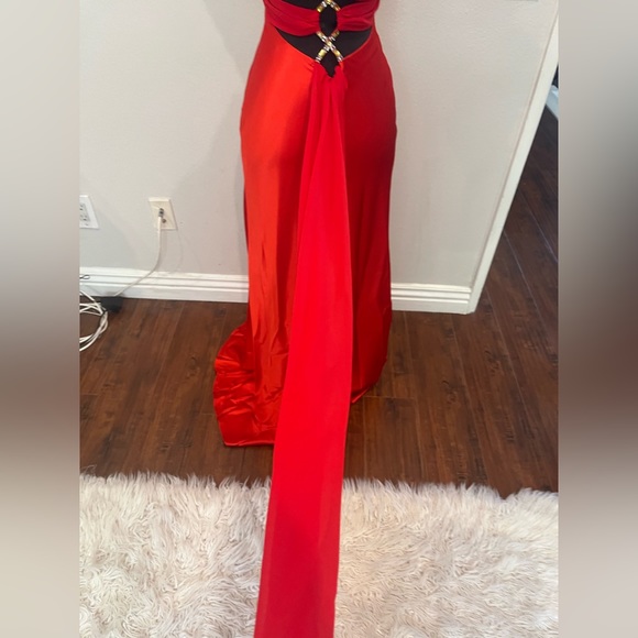 Red Stunning evening maxi dress with rhinestone and tail design . - Picture 4 of 6